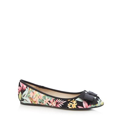 Red Herring Black tropical print bow applique flat shoes